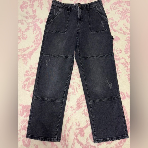 SO Denim - SO Super High Rise Carpenter Straight Leg Black Washed Denim Jeans Women’s 9/29